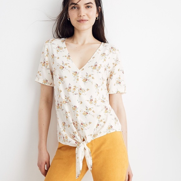 Madewell Tops - Madewell Novel Tie-Front Top in Windowbox Floral Springy Mustard Yellow Small